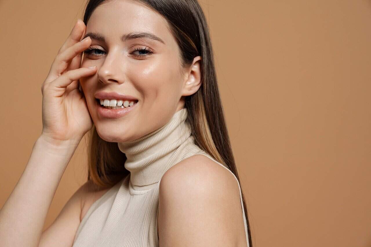 happy woman with pointed nose